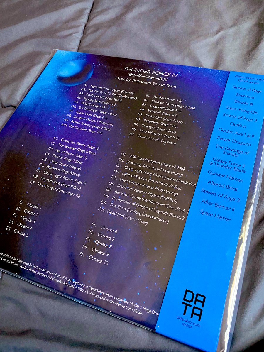 CallMeSugarMilk's tweet image. After years of searching, I’m so happy to finally have the Thunder Force IV soundtrack on vinyl and apart of my collection now! The artwork is stellar and the sound quality is *chef’s kiss*.

One of the Genesis’s finest OSTs to grace our ears! #thunderforceiv #sega #vgm