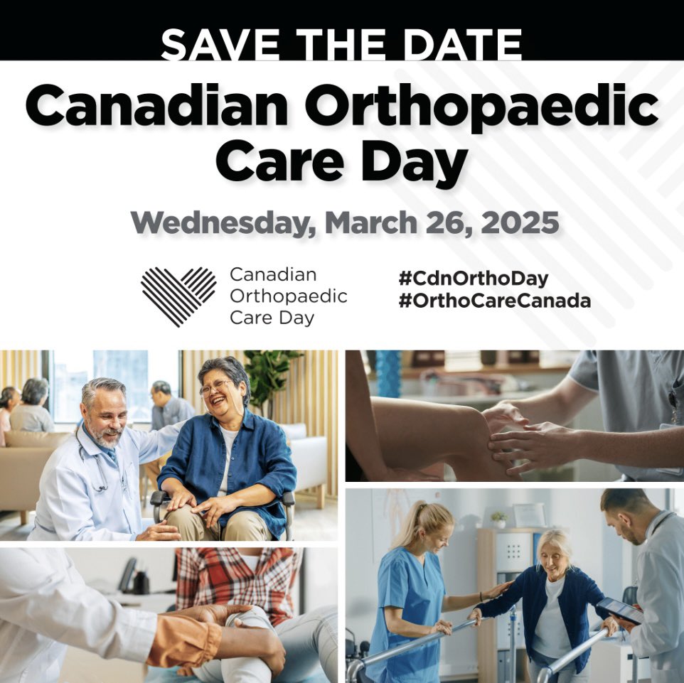 CourtEllingson's tweet photo. Canadian Orthopaedic Care Day – March 26 🏥

With 7.8M Canadians 65+ &amp; seniors set to make up 25% of the population by 2036, timely MSK (musculoskeletal) care is critical for mobility &amp; independence.

📢 Join the conversation on March 26 using #CdnOrthoDay &amp; #OrthoCareCanada! https://t.co/BLeDLFMVMu