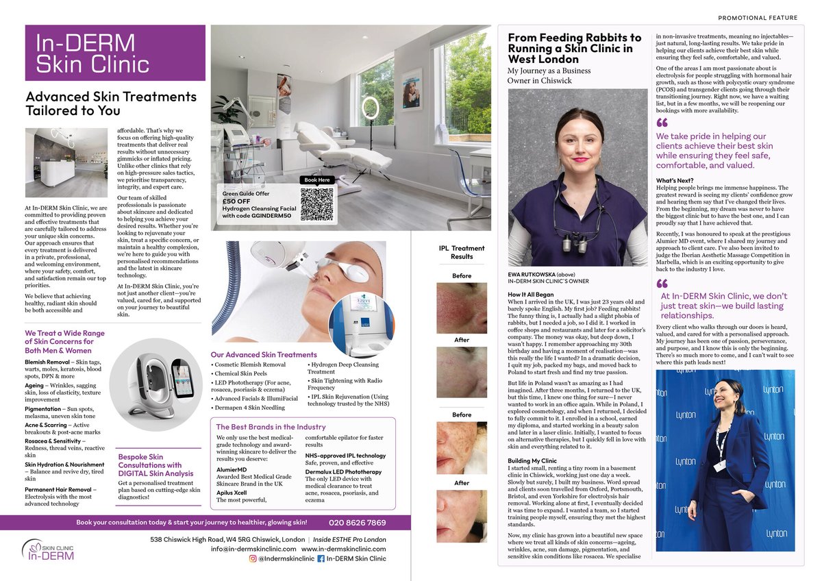 GreenGuide_Mag's tweet image. Get £50 off at Inderm Skin Clinic, #Chiswick with code GREEN10! Plus, read the founder’s inspiring story in Green Guide Magazine. #Indermskinclinic #chiswickbeauty #chiswickmums