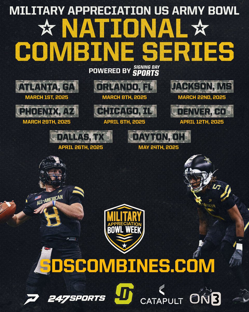 Get registered for our Regional 1 Day Combines ⬇️ ⬇️ ⬇️ 

The rescheduled Jackson event is this weekend… registration so far looks loaded with talent… 

SDSCOMBINES.com