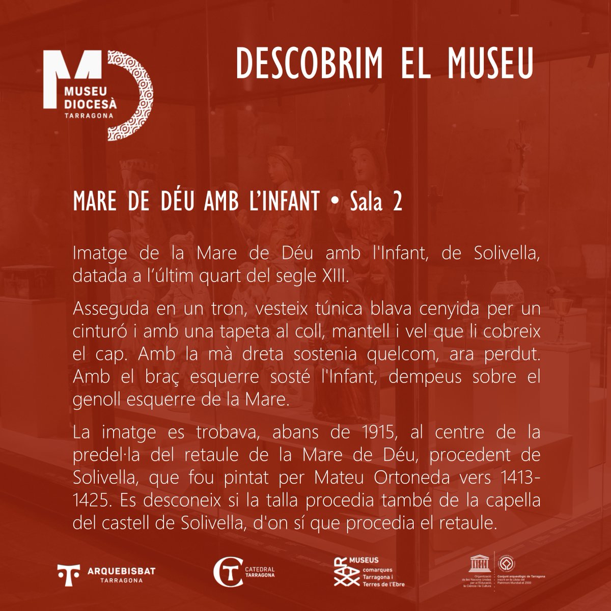 Museu Diocesà de Tarragona (@museudiocesatgn) on Twitter photo 🏛 DESCOBRIM EL MUSEU | Avui us presentem una magnífica talla del segle XIII provinent de Solivella: "la Mare de Déu amb l'Infant". La trobareu a la Sala 2 del MDT.
#DescobrimelMuseuDiocesàTgn #esglésiadetarragona #MDT #museudiocesàtarragona
<a href="/esglesiatgn/">Arquebisbat de Tarragona</a> 🏛 DESCOBRIM EL MUSEU | Avui us presentem una magnífica talla del segle XIII provinent de Solivella: "la Mare de Déu amb l'Infant". La trobareu a la Sala 2 del MDT.
#DescobrimelMuseuDiocesàTgn #esglésiadetarragona #MDT #museudiocesàtarragona
<a href="/esglesiatgn/">Arquebisbat de Tarragona</a>