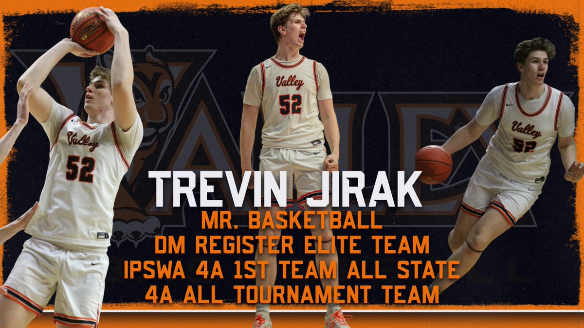 Valley High School Athletics and Activities (@vhstigers) on Twitter photo Congrats to Trevin Jirak on being named to the DM Registers Elite Team and 1st Team All-State from the IPSWA!! <a href="/ValleyBBall/">VHS Boysโ Basketball</a> Congrats to Trevin Jirak on being named to the DM Registers Elite Team and 1st Team All-State from the IPSWA!! <a href="/ValleyBBall/">VHS Boysโ Basketball</a>