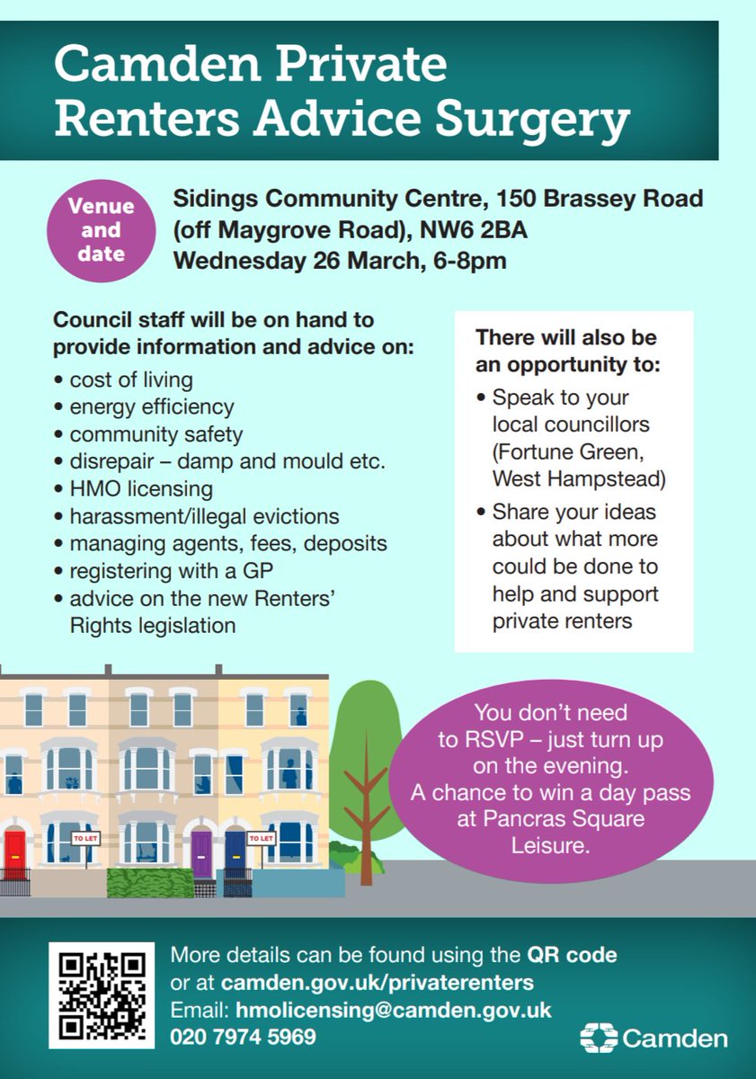 Lorna Greenwood (@lornalgreenwood) on Twitter photo 📢 Calling all private renters in #WestHampstead and #FortuneGreen <a href="/CamdenCouncil/">Camden Council</a> are holding an advice surgery 6-8pm on Wednesday 26 March <a href="/Sidingscc/">Sidings Community Ct</a>. Access support on a range of issues from the cost of living, disrepair to renters rights. No need to RSVP, more details below 👇🏻 📢 Calling all private renters in #WestHampstead and #FortuneGreen <a href="/CamdenCouncil/">Camden Council</a> are holding an advice surgery 6-8pm on Wednesday 26 March <a href="/Sidingscc/">Sidings Community Ct</a>. Access support on a range of issues from the cost of living, disrepair to renters rights. No need to RSVP, more details below 👇🏻