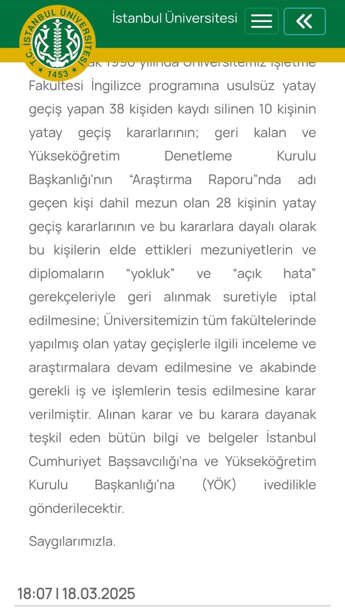 İstanbul Büyükşehir Belediye Başkanı ve Cumhurbaşkanlığı seçimi adayı Sn. Ekrem İmamoğlu'nun diploması iptal edildi. Bu konuya dair hukuki değerlendirmem soruluyor. Bu konuda hukuki değerlendirmede bulunmak, bu işlemin hukuki temelde yürütüldüğü tiyatrosuna aktörlük etmek olur.