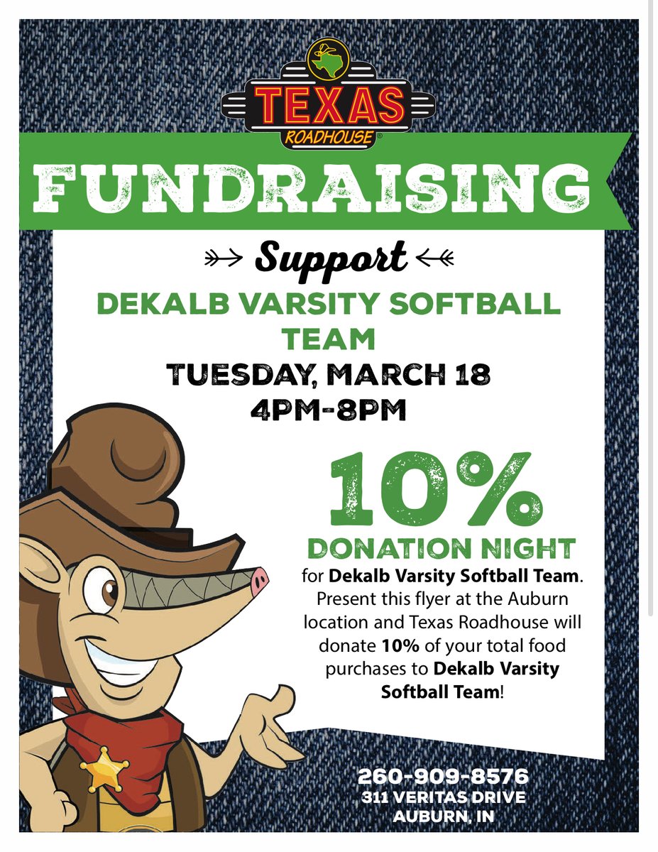 Help support DHS softball on March 18 at Texas Roadhouse!