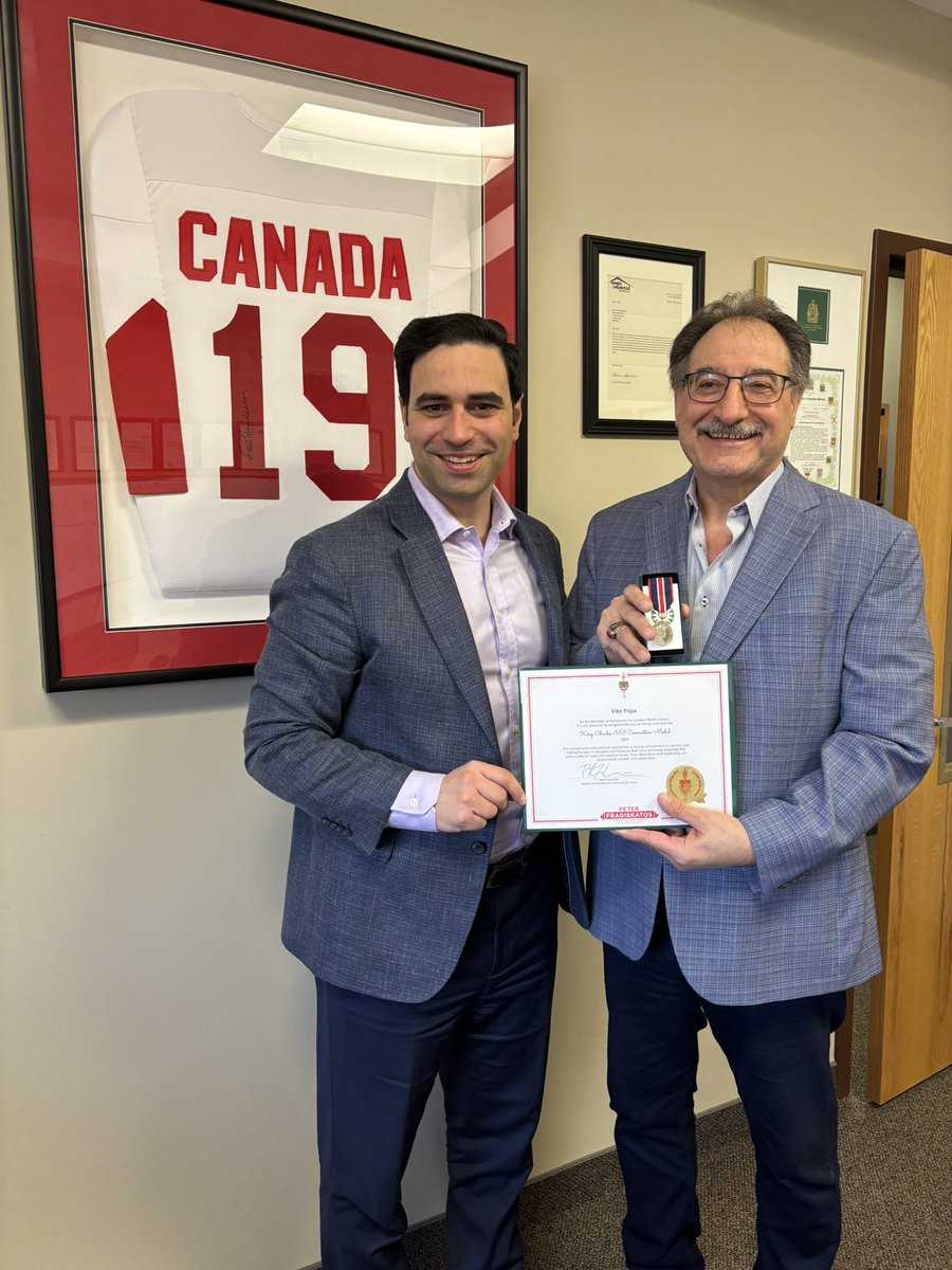 pfragiskatos's tweet image. Vito Frijia is an example of what hard work and dedication to the community is all about. It was a pleasure to present him with the King Charles III Coronation Medal today.

He put himself through school at Fanshawe College and began his construction business at only 25. As a…