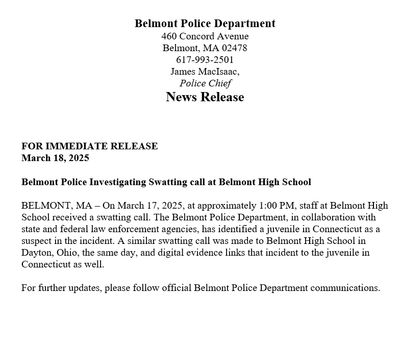 Belmont, MA Police (@belmontpd) on Twitter photo 