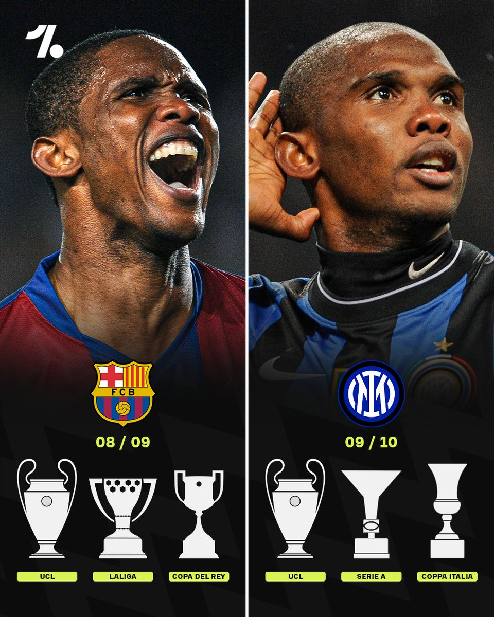 Samuel Eto'o is the only player in HISTORY to win the treble with two different clubs in two consecutive seasons 🏆🥹🇨🇲