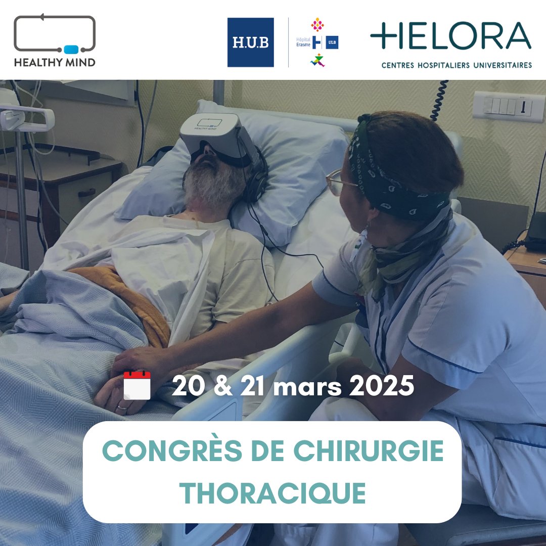 🩺 Healthy Mind au Congrès de Chirurgie Thoracique les 20-21 mars avec le CHU Helora !
On vous présente notre solution VR pour accompagner patients et soignants face à l'anxiété et à la douleur.
👉 Programme : ests.org/_userfiles/pag…
#medtech #digitalhealth
