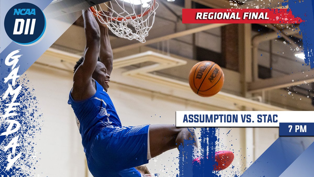 𝐑𝐄𝐆𝐈𝐎𝐍𝐀𝐋 𝐓𝐈𝐓𝐋𝐄 𝐎𝐍 𝐓𝐇𝐄 𝐋𝐈𝐍𝐄 🏀

<a href="/GoAssumptionU/">Assumption University Athletics</a> tries to win its first <a href="/NCAADII/">NCAA Division II</a> East Regional Championship in 50 years tonight when it plays St. Thomas Aquinas. Don't miss the action!   

🔗: tinyurl.com/48ske758 

#NE10EMBRACE | #NCAAD2 | #D2MBB