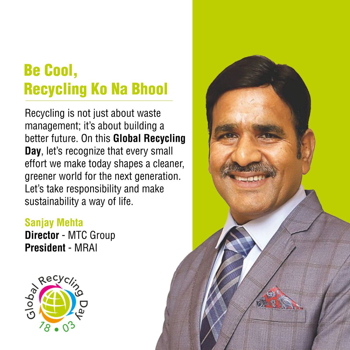 #Recycling is more than just a process - it’s a shared responsibility. Every action taken today shapes a greener tomorrow. Let’s rethink waste, recycle more, and build a #sustainablefuture.

#GlobalRecyclingDay #RecyclingWorks #CircularEconomy #GreenInitiative #WasteToWealth