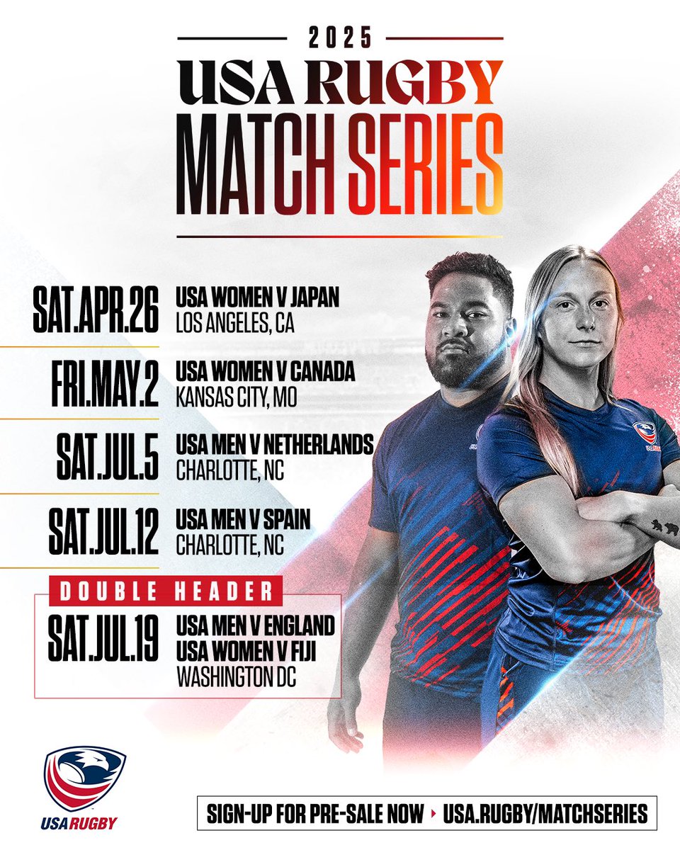 Coast to coast excitement for the 2025 USA Eagles Match Schedule. Mark those calendars ✍️

Sign up for ticket presale » go.usa.rugby/match-series