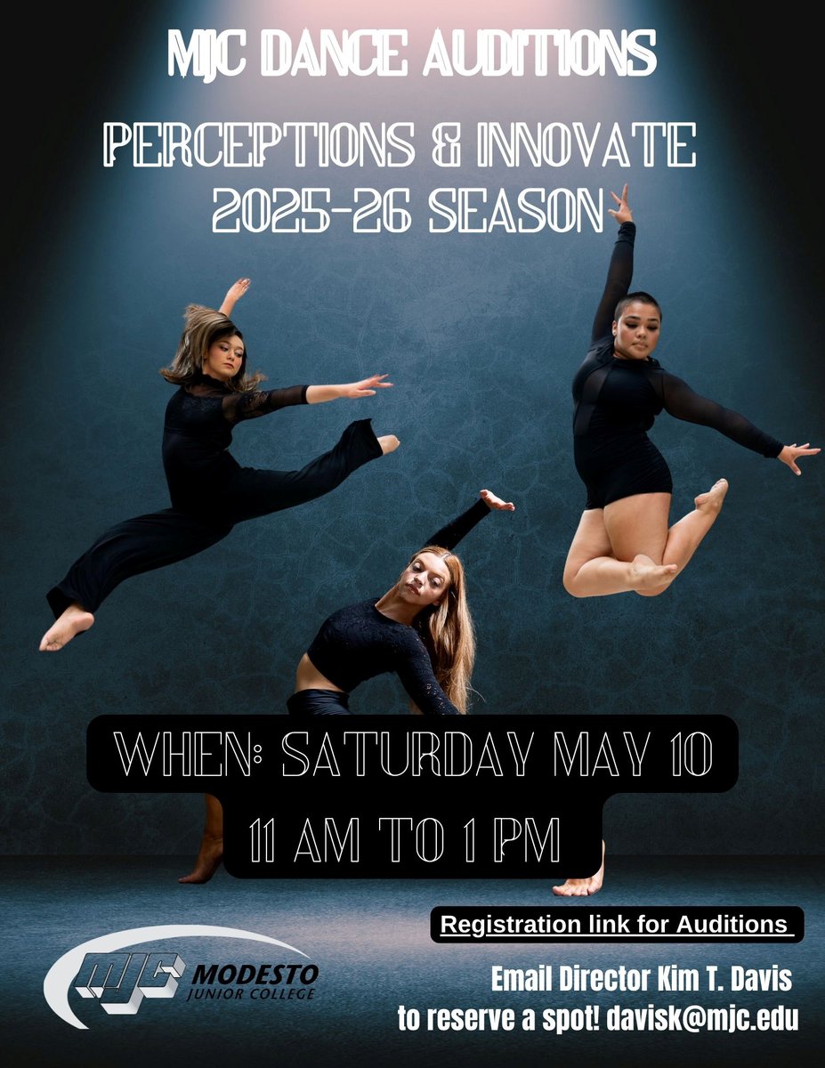 mjcarts's tweet photo. Upcoming MJC Dance auditions!
Be sure to register for the audition: https://t.co/Max8G4QsWI https://t.co/MOQjYb27Pd