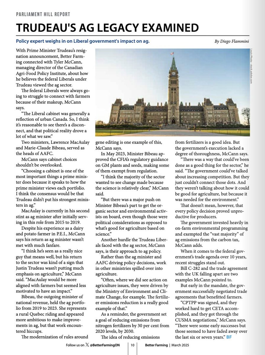Better Farming | It's Farming. And It's Better. (@betterfarmingon) on Twitter photo New Prime Minister <a href="/MarkJCarney/">Mark Carney</a> was sworn in some four days ago.
In our March edition, we look at the "ag legacy" of <a href="/JustinTrudeau/">Justin Trudeau</a>.
"Early in the mandate, the government successfully negotiated trade agreements that benefitted farmers." New Prime Minister <a href="/MarkJCarney/">Mark Carney</a> was sworn in some four days ago.
In our March edition, we look at the "ag legacy" of <a href="/JustinTrudeau/">Justin Trudeau</a>.
"Early in the mandate, the government successfully negotiated trade agreements that benefitted farmers."
