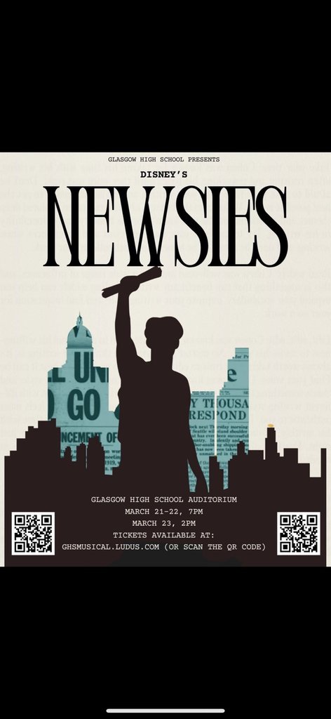 Thanks to the cast of "Newsies"for joining us for TGIM this week!! You don't want to miss this show at GHS this weekend!   Scan the QR code on the infographic to get your ticket before they are all gone.
