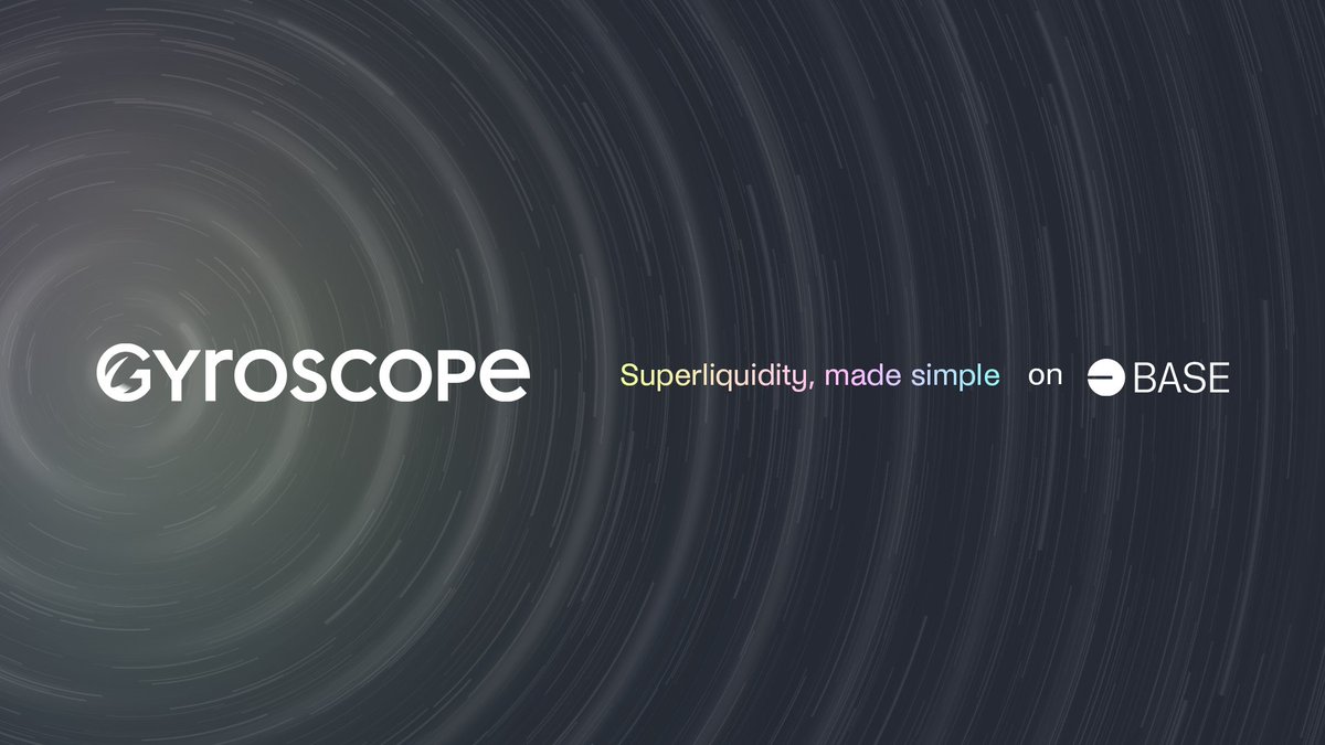 Gyroscope has launched on <a href="/base/">Base</a>

A new revenue generating liquidity engine that makes superliquidity simple.

Featuring
- Volatile Pairs that allow anyone to benefit from highly efficient swap fees with less effort
- A superliquid settlement asset harnessing stablecoin yield
