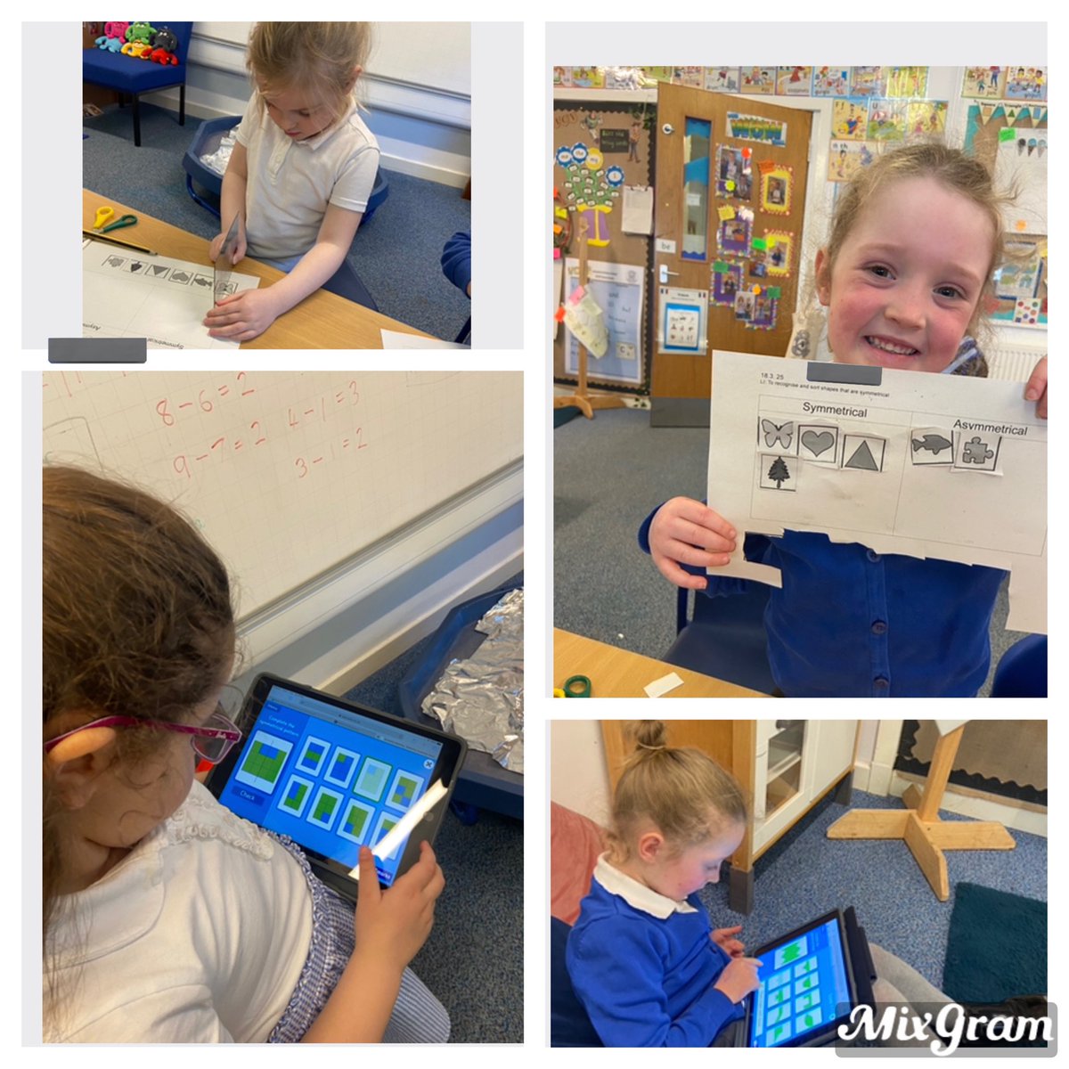 Today we learned more about symmetrical and asymmetrical shapes then we tested some shapes with a mirror to check if we were right 👍 🪞 🦋 #antonumeracy