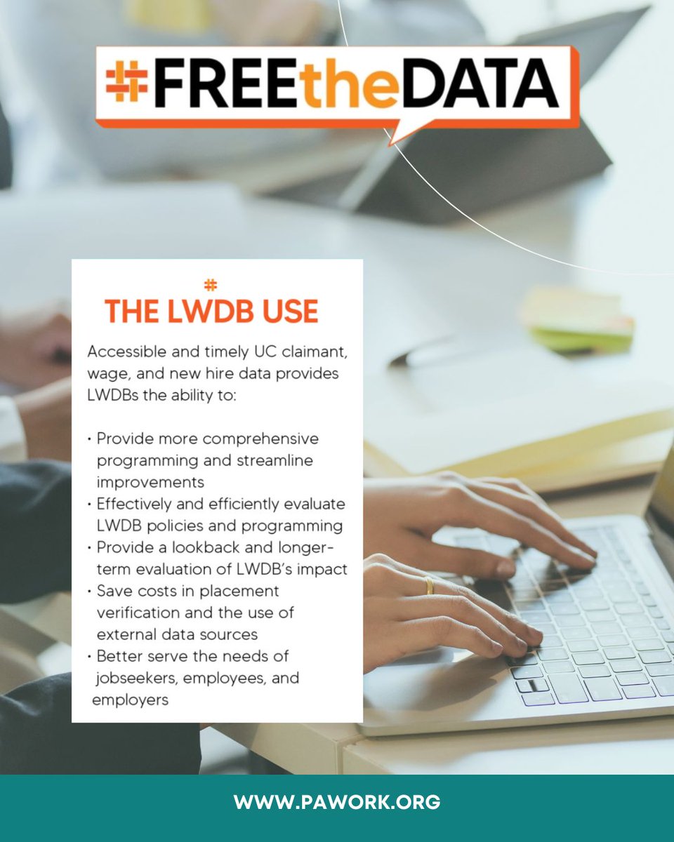 paworkforce's tweet image. #FreetheData transforms how local workforce boards plan for tomorrow. With access to real-time insights, they can develop responsive strategies that keep programs effective and inclusive for every member of our community.

Join us to #FreeTheData

#WorkforceDevelopment