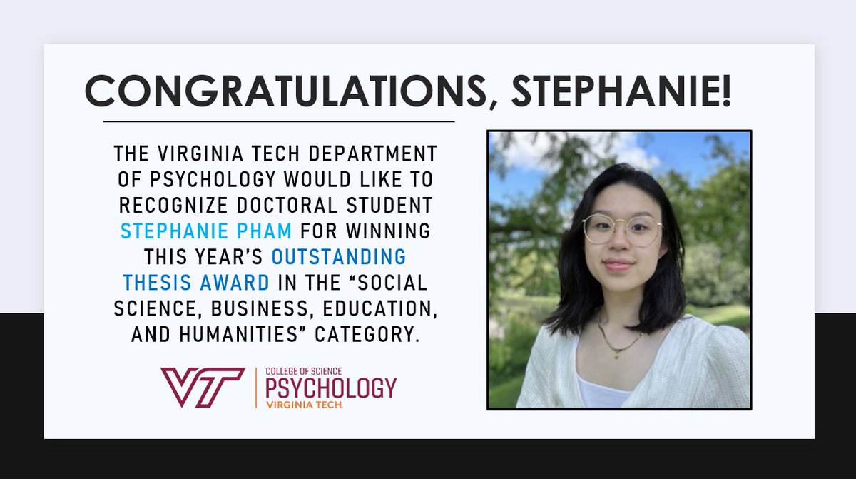 Please join us in congratulating Stephanie on winning this year's Outstanding Thesis Award in the "Social Science, Business, Education, and Humanities" category!🥳