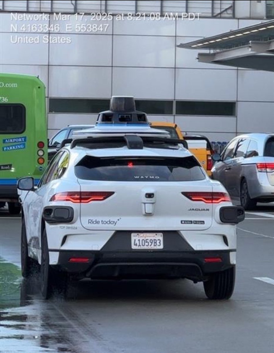 flySFO's tweet photo. SPOTTED: Is that a Waymo at SFO? 👀  It sure is!  
This month, @Waymo began controlled mapping of the roads around #SFO, with drivers onboard assisting the process. It’s the first step in bringing the service to the airport! ✈️ https://t.co/yKjoUTpxjB