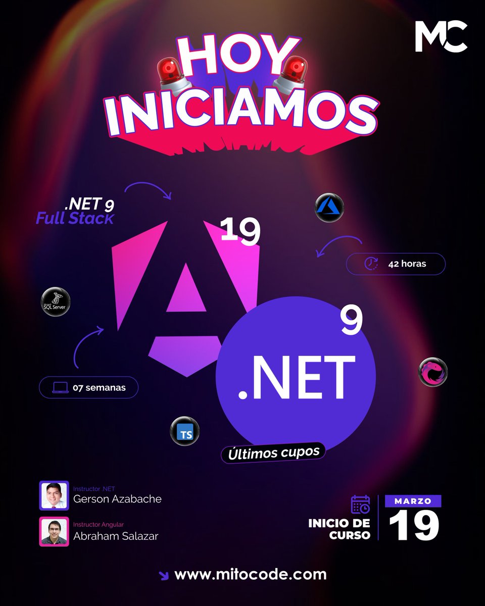 mitocode's tweet photo. 🚨 HOY INICIAMOS 🚨

¡Hey Coder! 🙋🏻‍♀️🙋🏻‍♂️. Conviértete en el perfil Full Stack que las empresas solicitan aprendiendo .NET 9 y Angular 19 👨🏻‍💻👩🏻‍💻

🚨 .NET 9 Full Stack
📆 Inicio: 19 de Marzo
📲 https://t.co/ifE8I1fVv4
.
#mitocode #programacion #programador #tecnologia #netfullstack #net https://t.co/7210soEu91