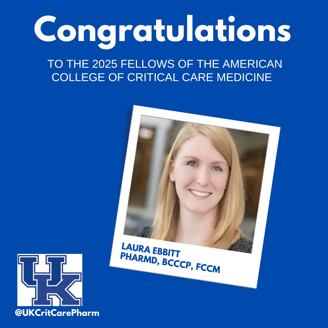 🎉🥳 congratulations to UKHC surgery ICU pharmacist and <a href="/UKPharmRes/">UK Pharmacy Residency</a> PGY2 aRPD <a href="/LMeansBusiness/">Laura (Means) Ebbitt</a> for being named a fellow of critical care medicine <a href="/SCCM/">SCCM</a> #SCCM2025