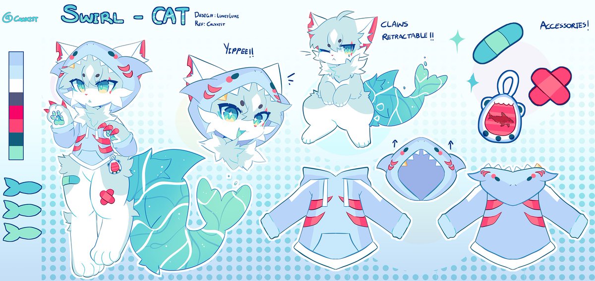 Meet Swirl! A dta character I won recently :D I made her a reference sheet yippeee 🦈✨