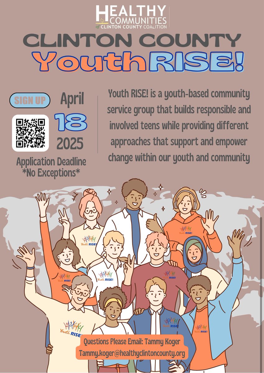 Youth RISE applications are out for next school year! This is for any student entering grades 9-12 next year. Fill out the app &amp; then watch your email to sign up for an interview!

forms.gle/DAtjwoZpWVw2Sz…

<a href="/CPHSGophers/">CPHSGophers</a> <a href="/ClintonCentral1/">Clinton Central HS</a> <a href="/csfhotdogs/">Community Schools of Frankfort</a> <a href="/RossvilleSchool/">Rossville Schools</a> <a href="/HealthyClinton/">Healthy Communities of Clinton County</a>