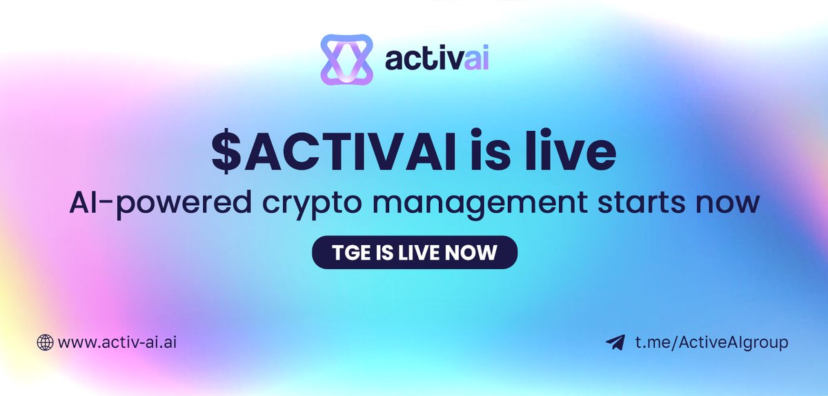 ActiveAIxyz's tweet photo. $ACTIVAI is live—AI-powered crypto management starts now.

Your crypto should work as hard as you do. ActivAI ensures it never sits idle—automating staking, governance, and portfolio rebalancing with AI-driven precision.

TGE is live NOW!! 

CA:Z3z3udzpVWUXRZTmaywj6EjPdvGxTxXfZvk9brxpump

TG: https://t.co/UfOOXx8zhv
Website: https://t.co/oHGOoiAhnW