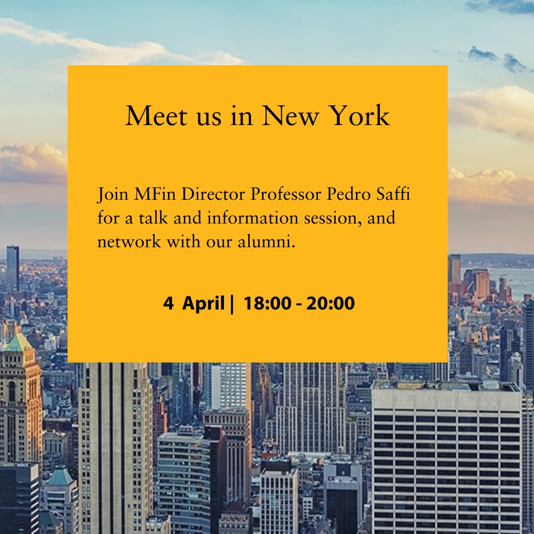 Meet us in New York! Join MFin Director Professor Pedro Saffi for a talk on 'Short Sellers: Hero's or Villains?' After the talk there will be an Information Session and a chance to network with alumni. Learn more and register: jbs.cam.ac.uk/events/interna…