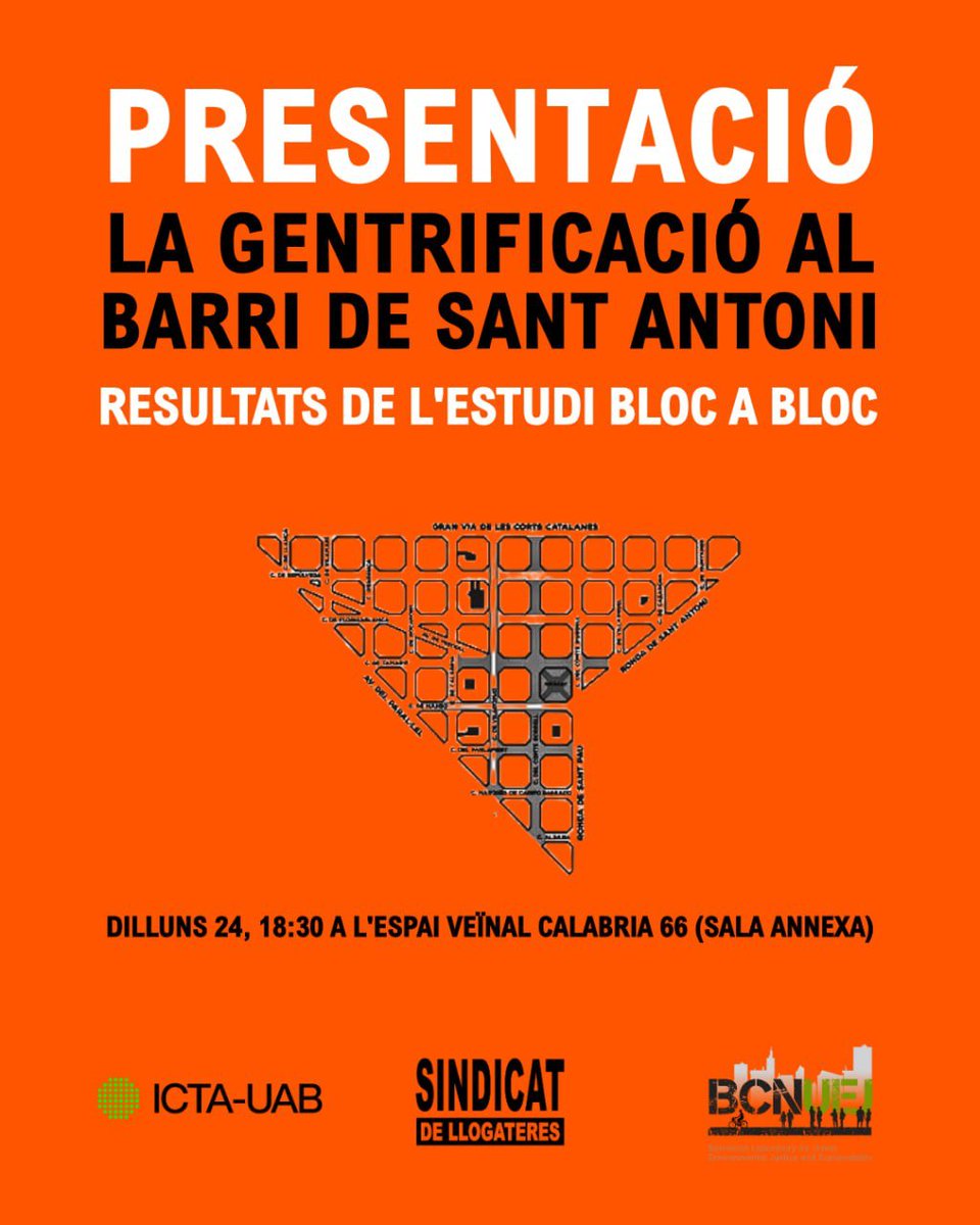 Isabelle Anguelovski (@ianguelovski) on Twitter photo Veniu al taller del <a href="/SindicatLloguer/">Sindicat de Llogateres i Llogaters</a> sobre gentrificació i dret a l'habitatge en #SantAntoni. Discutirem com les transformacions verdes 🌲🛣️ malauradement son objecte d'especulació inmobiliaria. Cal una #Barcelona mes verda respaldada amb politiques fortes d'habitatge! <a href="/bcnuej/">BCNUEJ</a> Veniu al taller del <a href="/SindicatLloguer/">Sindicat de Llogateres i Llogaters</a> sobre gentrificació i dret a l'habitatge en #SantAntoni. Discutirem com les transformacions verdes 🌲🛣️ malauradement son objecte d'especulació inmobiliaria. Cal una #Barcelona mes verda respaldada amb politiques fortes d'habitatge! <a href="/bcnuej/">BCNUEJ</a>