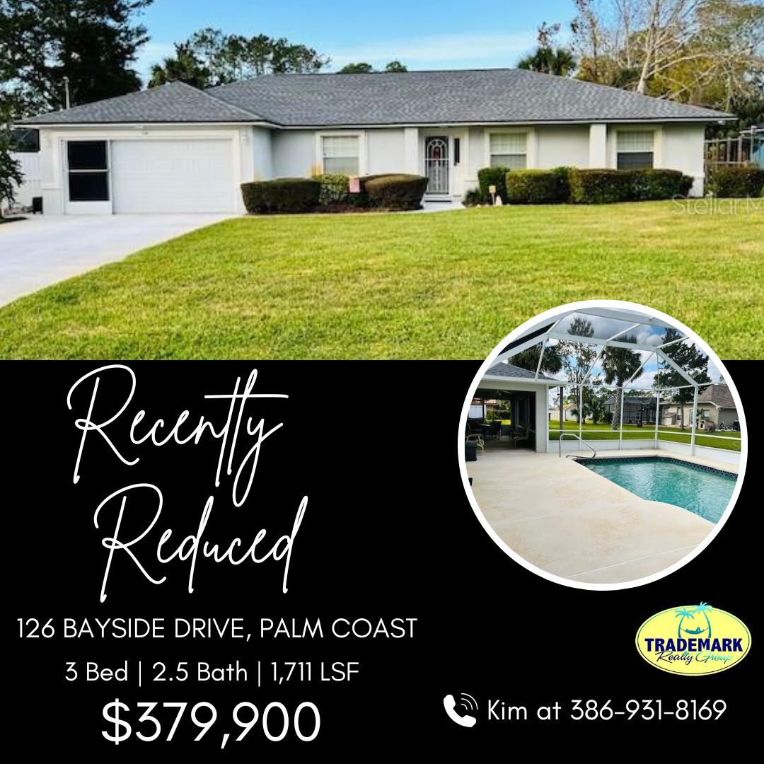 🌟RECENTLY REDUCED🌟
📍126 BAYSIDE DRIVE, PALM COAST  
Immaculate Pool Home With New Roof &amp; New A/C Unit    💥NEW PRICE $379,900💥
🛌 3 Beds 🛁 2.5 Baths | 👪 1,711 Sq ft | 🏡 1997
For More Info ➡️ buff.ly/0fEjuBt Or ☎️ 386-931-8169 
#palmcoast #poolhome #pricereduced