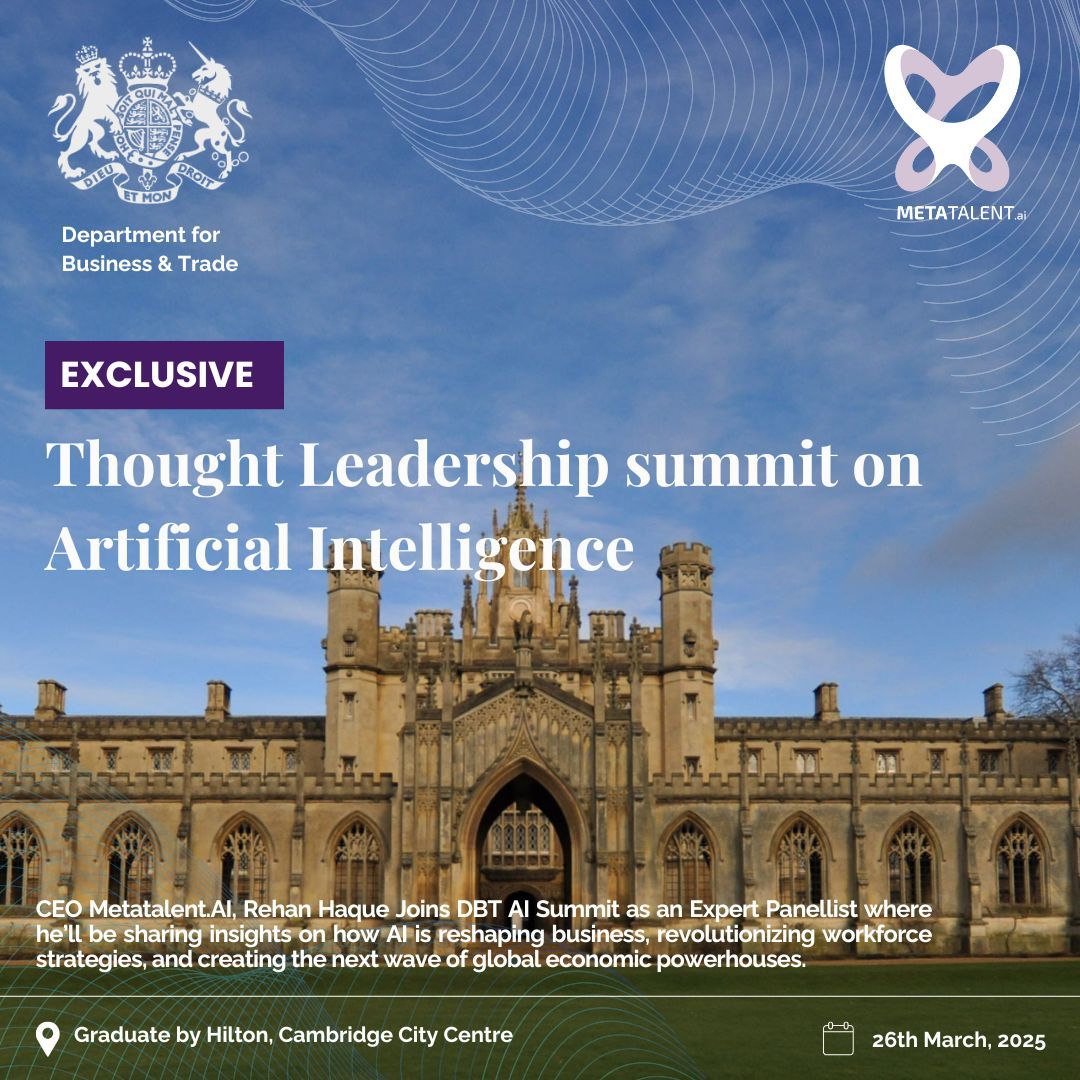 MetaTalentai's tweet photo. 🌍 The Future of AI &amp; Talent Intelligence Starts Here!

AI isn’t just revolutionizing industries—it’s reshaping the entire workforce. The challenge? Ensuring AI-driven economies empower people, businesses, and nations alike.

📅 26th March 2025
📍 Graduate by Hilton, Cambridge. https://t.co/fBGUYAZ8sN