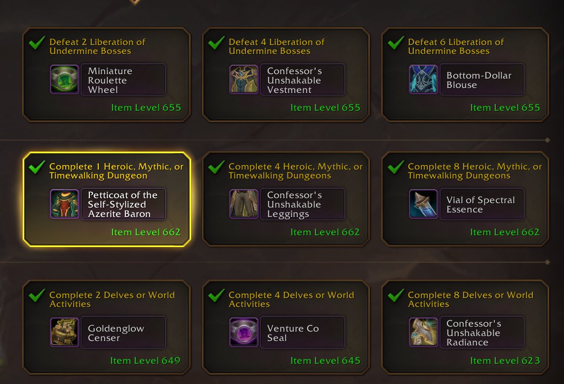 Yoku_wow's tweet photo. TWW S2 WK2 vault. Myth chest to turn into tier. Another W vault https://t.co/8OdhSGDnCf