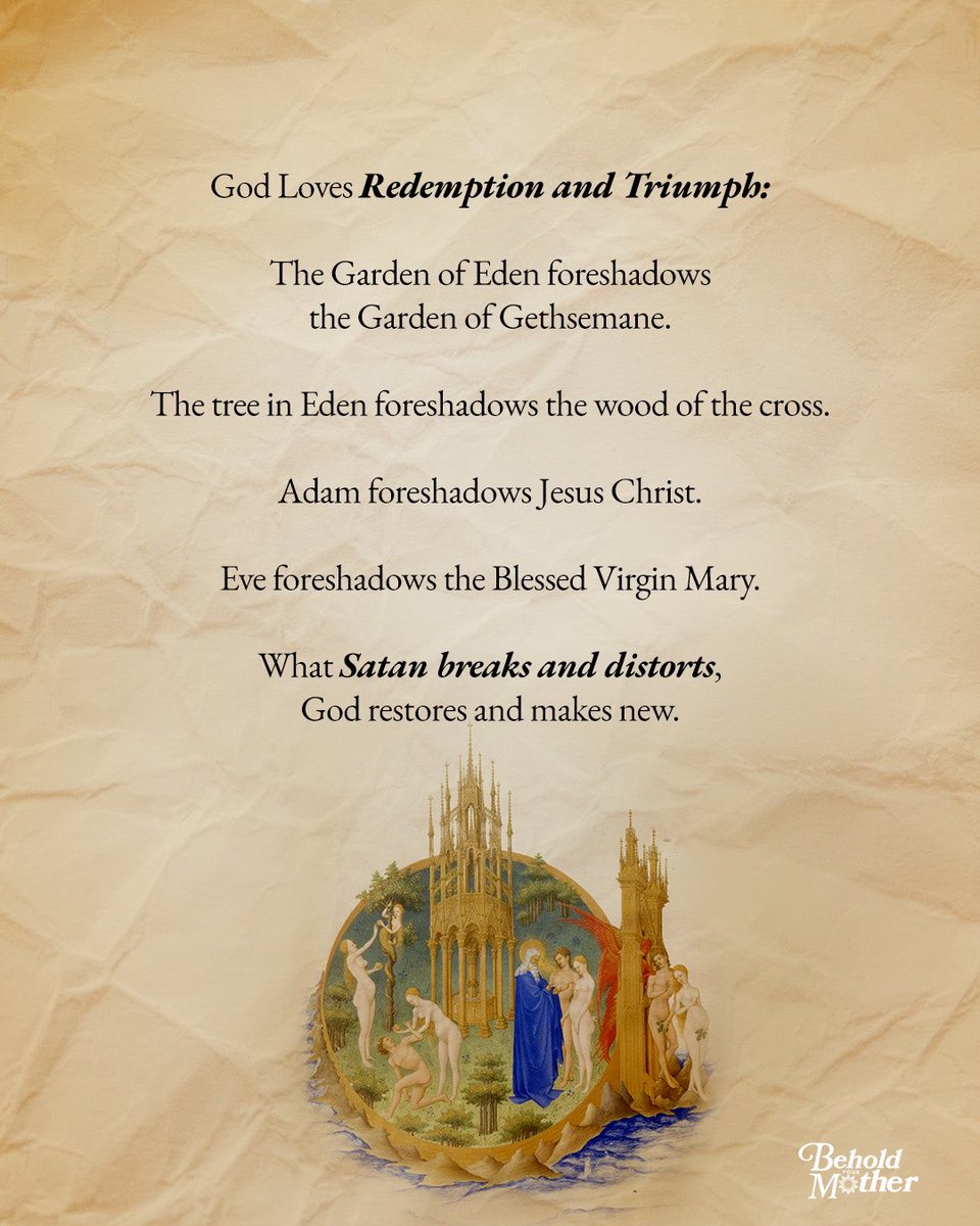 marianrevival's tweet image. God delights in the story of triumph over sin and death. Through Our Lady, He reverses Eve鈥檚 decision and ushers in the new Adam through Jesus Christ.
Mary plays a vital role in salvation history and the work of redemption.