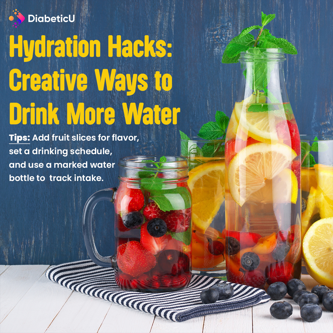 DiabeticuHealth's tweet photo. Hydration matters! Small changes like adding fruit to your water, setting reminders, or using a tracker can help you stay on top of your health. What’s your go-to hydration hack? Vote below! 👇 #HydrationHacks #DiabeticU https://t.co/ZNqfgI6fY4
