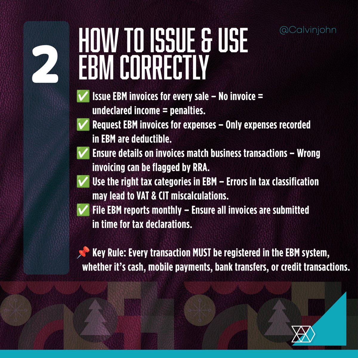 Calvinofficia's tweet image. CIT ALERT: EBM Mistakes That Could Cost You! 🚨

No EBM invoice = No deduction! Businesses lose millions in tax savings by failing to issue/request EBM invoices. Avoid penalties &amp;amp; save money!

#TAXAUDITFORCSCMA #RwandaTax #TaxSmart #TaxPayers