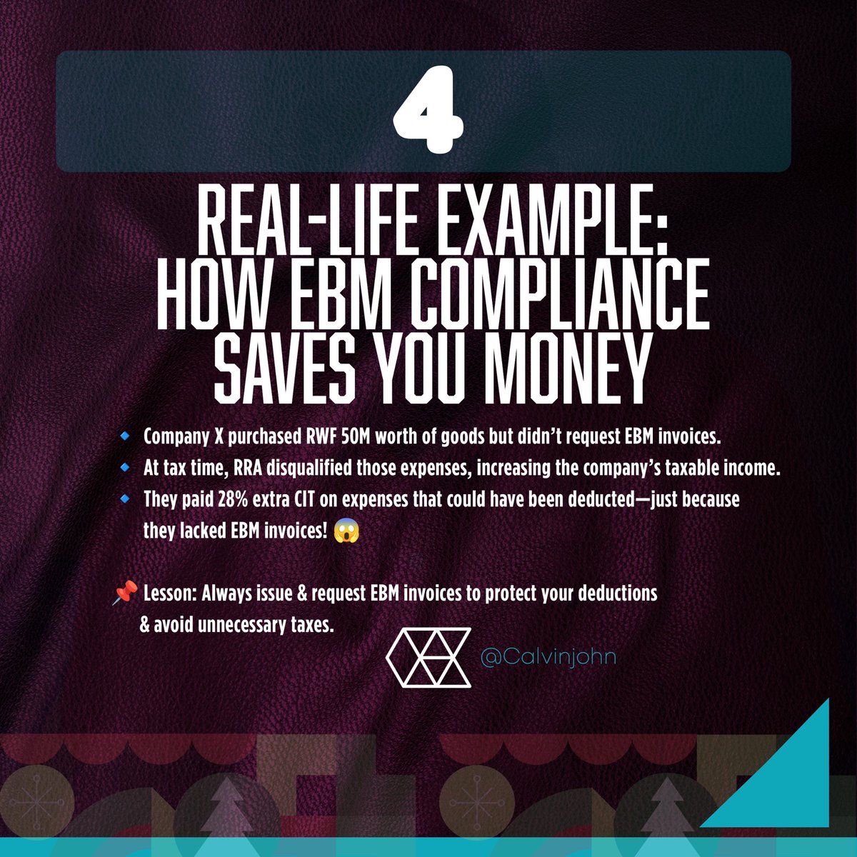 Calvinofficia's tweet image. CIT ALERT: EBM Mistakes That Could Cost You! 🚨

No EBM invoice = No deduction! Businesses lose millions in tax savings by failing to issue/request EBM invoices. Avoid penalties &amp;amp; save money!

#TAXAUDITFORCSCMA #RwandaTax #TaxSmart #TaxPayers