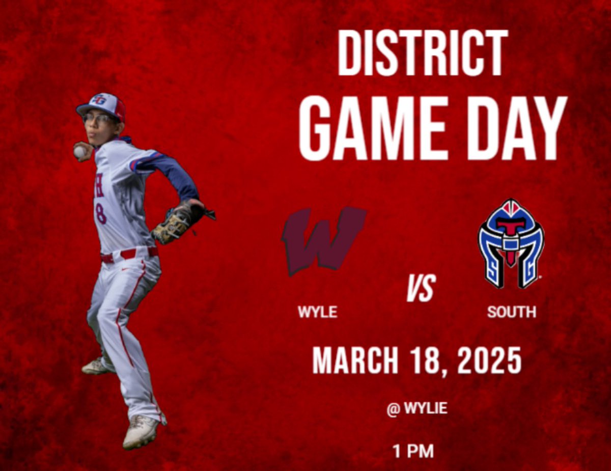 ⚾️VARSITY GAME DAY ⚾️
📅 MAR. 18, 2025
🕞 1:00
🆚 Wylie
 📍Wylie 
📌 DISTRICT