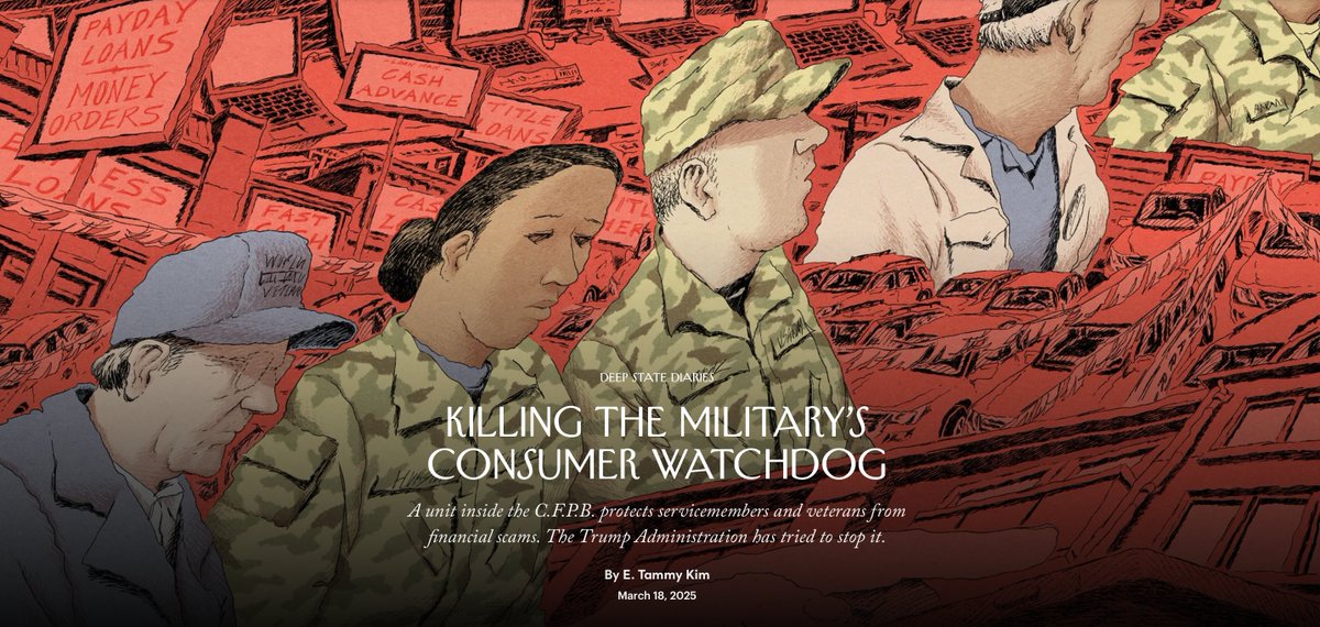 American Economic Liberties Project (@econliberties) on Twitter photo "The impact of shutting down the CFPB on on our servicemembers--it's huge."
Eye-opening <a href="/NewYorker/">The New Yorker</a> report on how Musk and DOGE's dismantling of the CFPB is endangering servicemembers, veterans, and all of us👇🧵 "The impact of shutting down the CFPB on on our servicemembers--it's huge."
Eye-opening <a href="/NewYorker/">The New Yorker</a> report on how Musk and DOGE's dismantling of the CFPB is endangering servicemembers, veterans, and all of us👇🧵