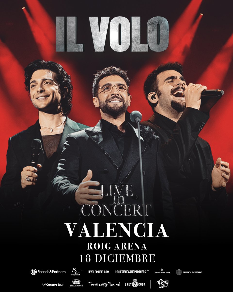 ¡<a href="/ilvolomusic/">il volo</a> llega a #Valencia en diciembre!
🔥El grupo italiano ha ganado popularidad al combinar la ópera con el género pop de manera única. 

📍18 diciembre, Roig Arena
🎫Preventa (18/3): Notikumi.com
🎟️ General (19/3): Notikumi.com y Roig Arena