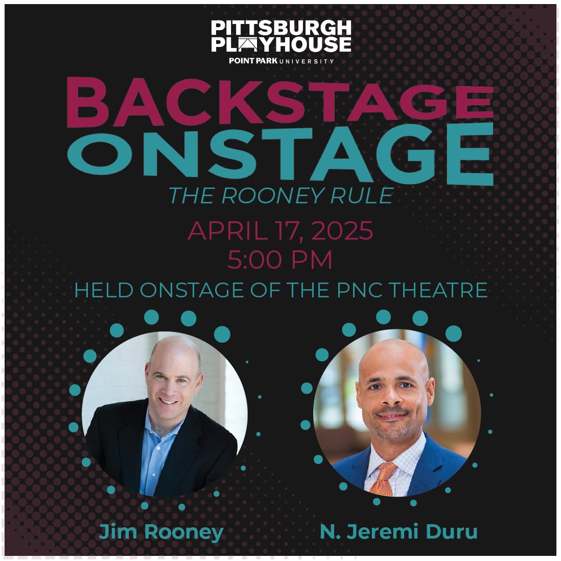PointParkCMI's tweet image. 📅 Join us April 17 at the Pittsburgh Playhouse for a deep dive into The Rooney Rule with Jim Rooney & sports law expert N. Jeremi Duru! 🏈
🎟️ Get tickets now: tinyurl.com/the-rooney-rul…
Moderated by Andrew Conte, Ph.D.