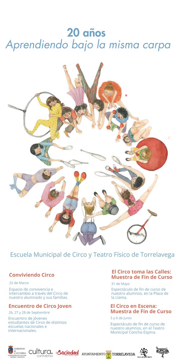 radiostudiotvga's tweet photo. 📌 𝐂𝐚𝐫𝐭𝐞𝐥 con las actividades conmemorativas de las dos décadas de vida de la Escuela de Circo y Teatro Físico de Torrelavega, que comienzan este sábado en el Vicente Trueba.

🔗 Os dejamos enlace para consultar el programa completo de actividades: https://t.co/1GxqDeywIa https://t.co/vAwSLYWtBm