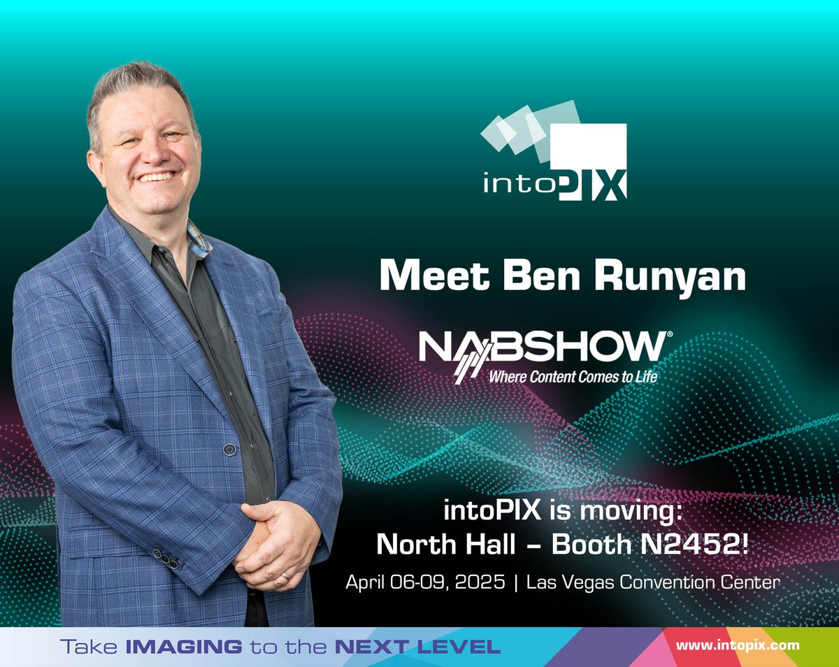 Meet Ben Runyan at <a href="/NABShow/">NAB Show</a>!
As Director, Business Development North America at <a href="/intoPIX/">intoPIX</a>, he’ll be at North Hall, Booth N2452 to show how #JPEGXS is transforming low-latency, high-quality video transport!

Book a meeting with Ben zurl.co/Ru7uk

#NABShow #Broadcast #IPMX