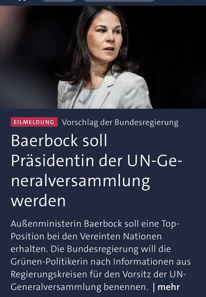 A slap in the face for millions of people. The German government wants to make former foreign minister Baerbock the President of the United Nations General Assembly. A woman who spit on international law and actively supported Israel’s heinous genocide in Gaza. Can realty become
