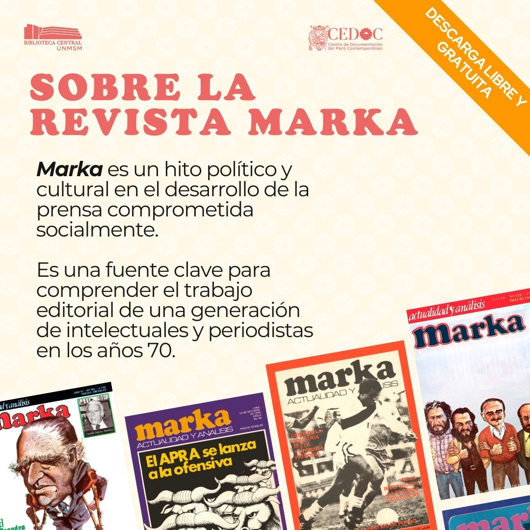 cedoc_unmsm's tweet image. 📣[YA DISPONIBLE LA NUEVA REVISTA MARKA]

🖥️Visita la revista Marka en: cedoc.sisbib.unmsm.edu.pe/biblioteca-dig…

🔴 Síguenos en nuestras redes sociales para estar a tanto de más publicaciones del siglo XX peruano.