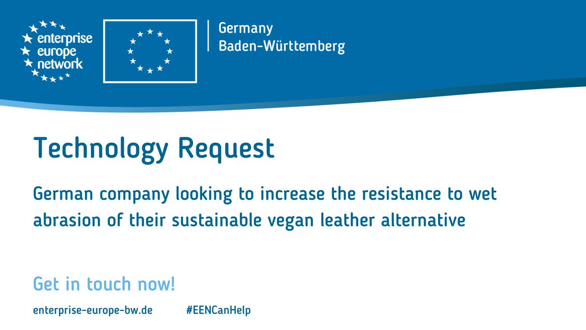 👕 A German 🇩🇪 company is searching for a partner that can help making a sustainable leather alternative more resistant to wet abrasion!

✨Get in touch: ➡  t1p.de/leather-altern…

#EENCanhelp #EEN_Deutschland
