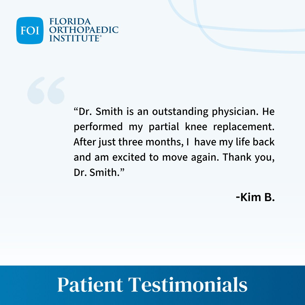 Spencer Smith, DO, is board-certified by the American Osteopathic Academy of Orthopedic Surgeons. Dr. Smith cares for most lower extremity conditions and specializes in hip and knee replacement surgeries. 🦵👨‍⚕️

Dr. Smith takes a patient-centered approach to orthopedic care and