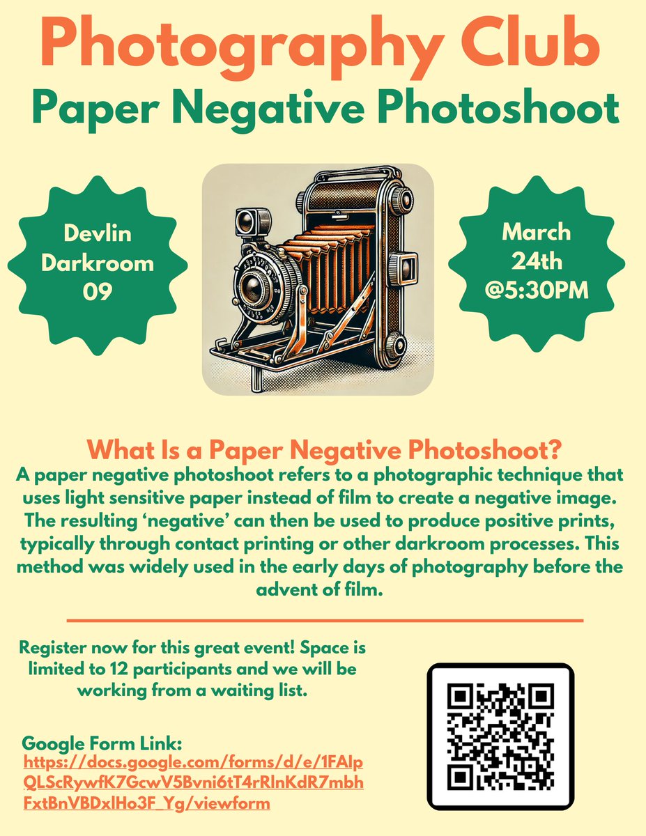 The Photo Club is hosting a Paper Negative Photoshoot!! Come learn about the 4x5 cameras and make Paper Negatives. - Devlin Darkroom - March 24th 5:30pm
#BCArt #BCPhotoClub
