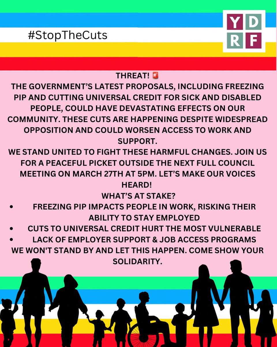 #StopTheCuts Join us for a peaceful picket of City of York Council Thursday 27th March at 5PM

Defend Disability Rights: Say NO to Cuts to PIP and Universal Credit!

Meeting place: The Guildhall, St Helen’s Square, York